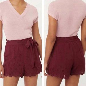Loft size Large Casual Burgundy Eyelet Pull-On Tie Shorts